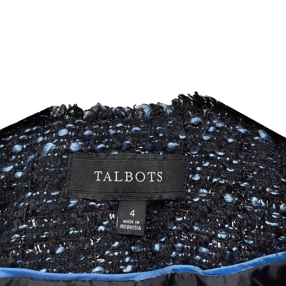 TALBOTS Tweed Blazer Size 4 Womens Shimmer Evening Jacket Blue Black - Picture 5 of 9